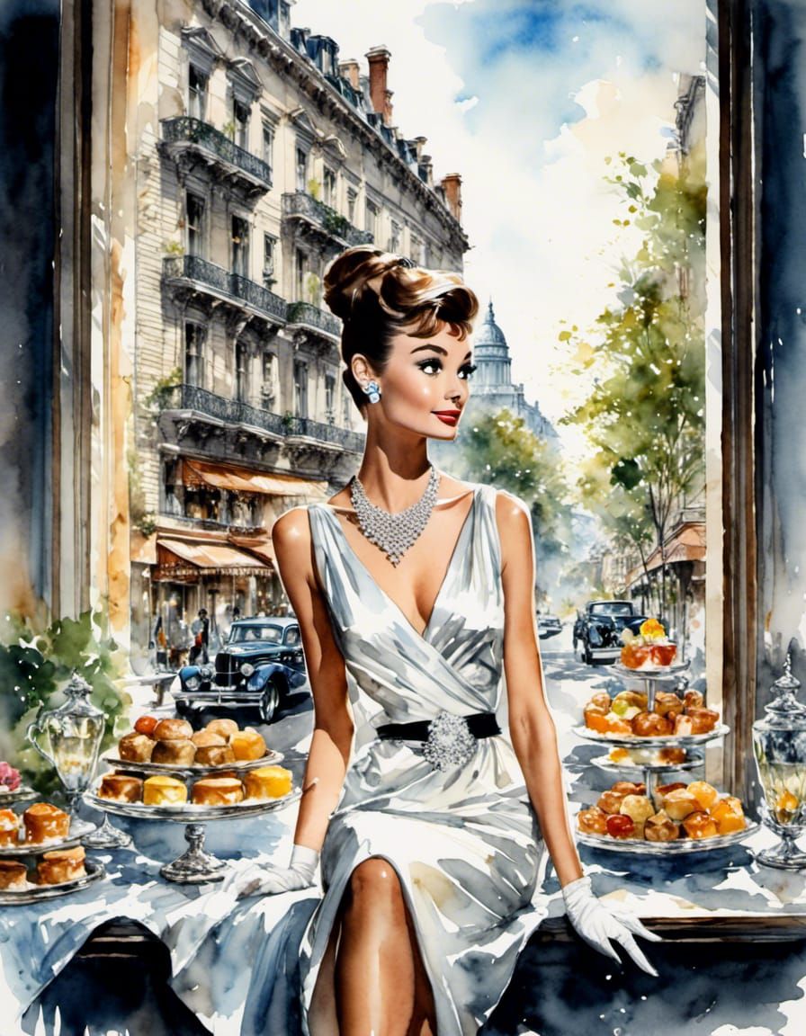 Audrey Hepburn in Watercolor Style