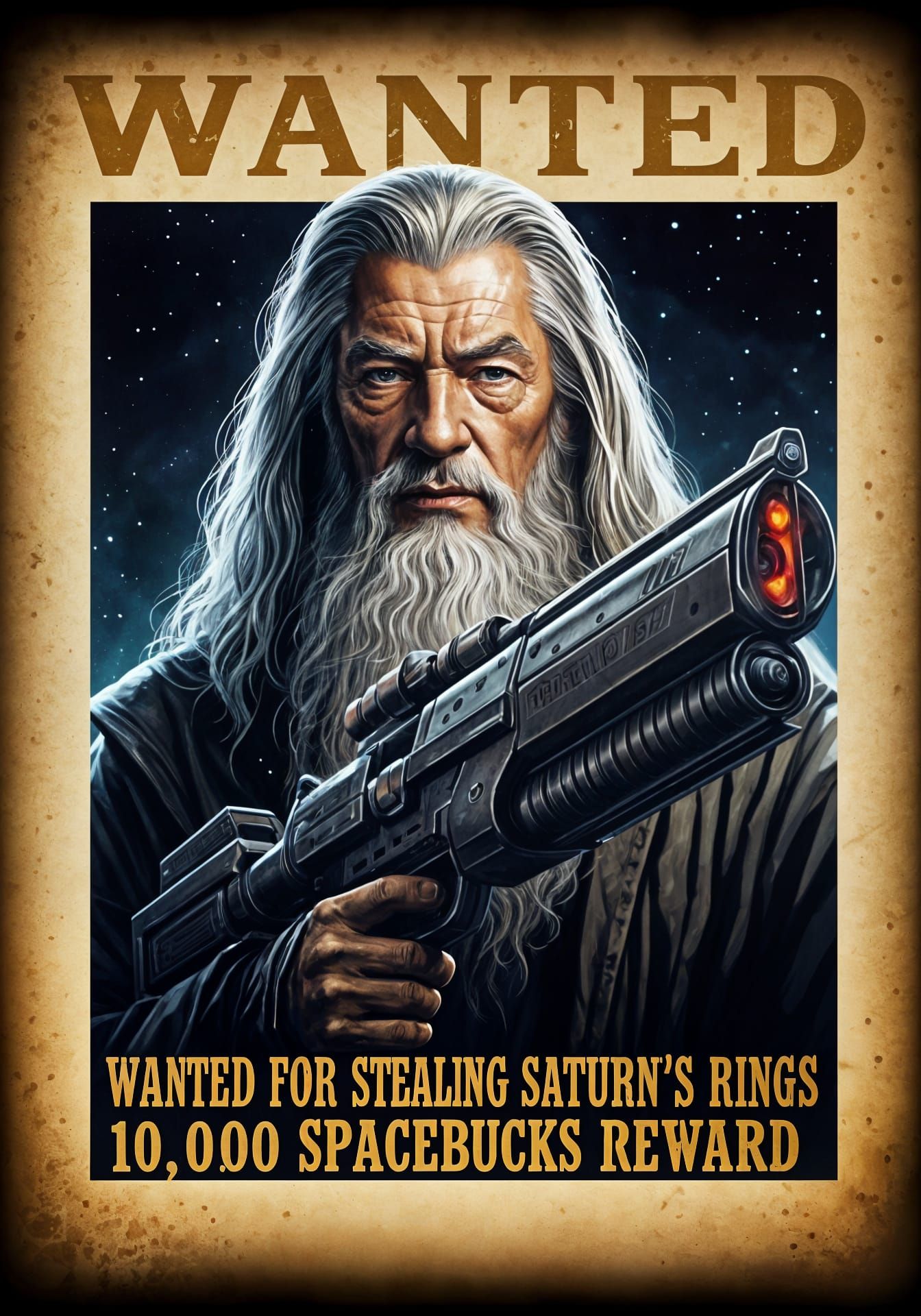 Spacedalf Wanted Poster in Graphic Novel Style