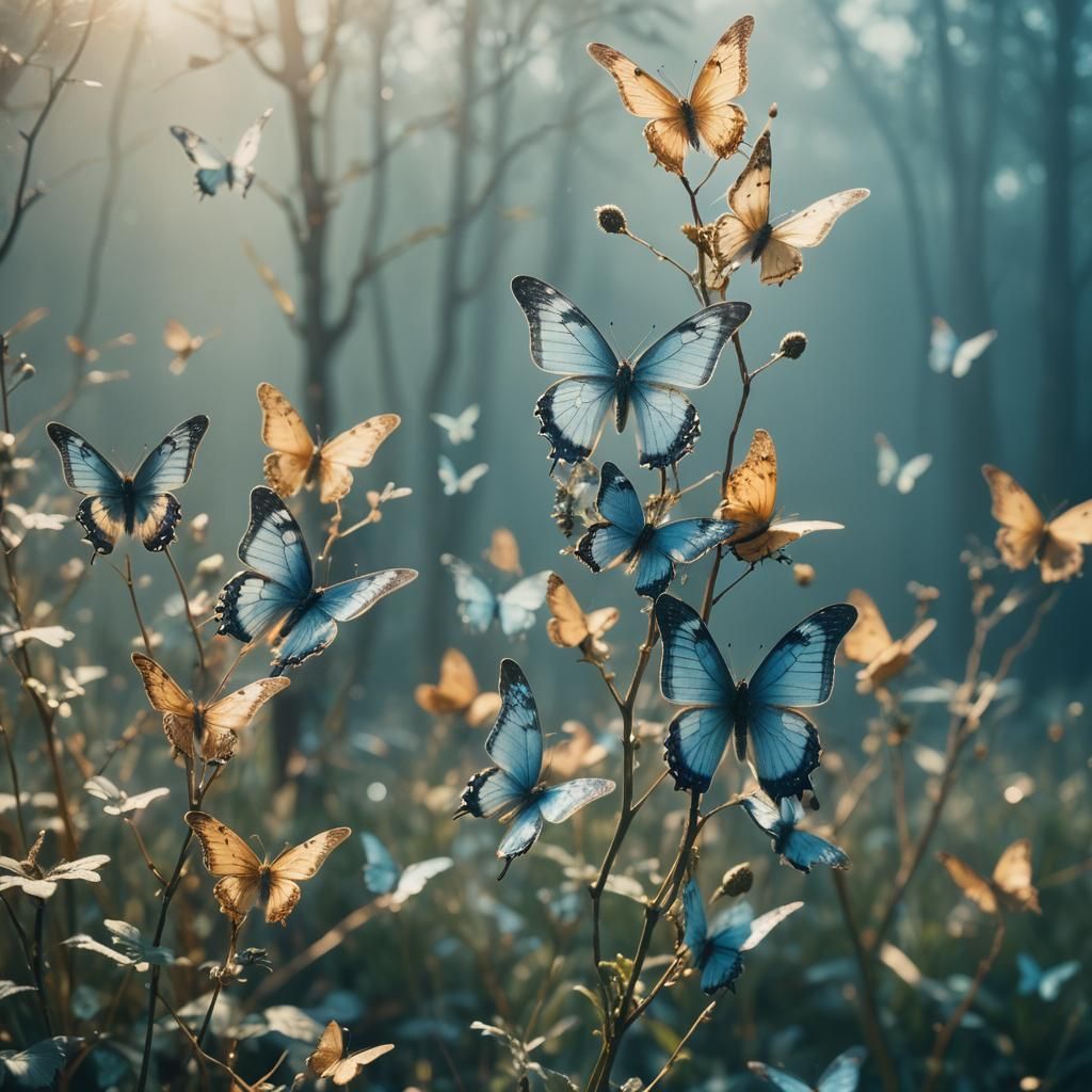 Crystalline Butterflies Shimmer in Sunlight: Cinematic Still
