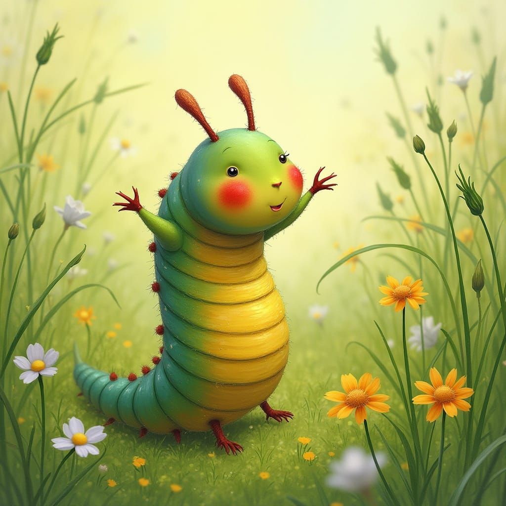 Cheerful Caterpillar in Beatrix Potter Style