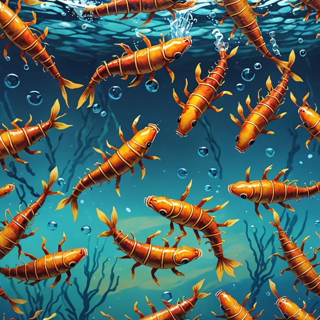 Centipedes Synchronized Swimming: Hyperrealistic Concept Art
