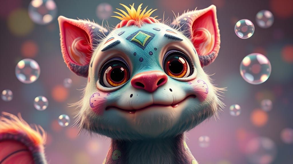 Whimsical CGI Painting of a Mischievous Creature in Vibrant ...