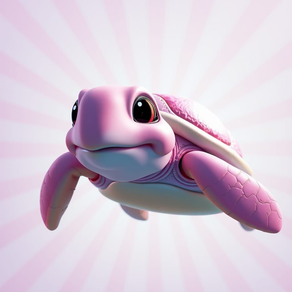 Smiling Pink Turtle in Ocean: 3D Digital Art