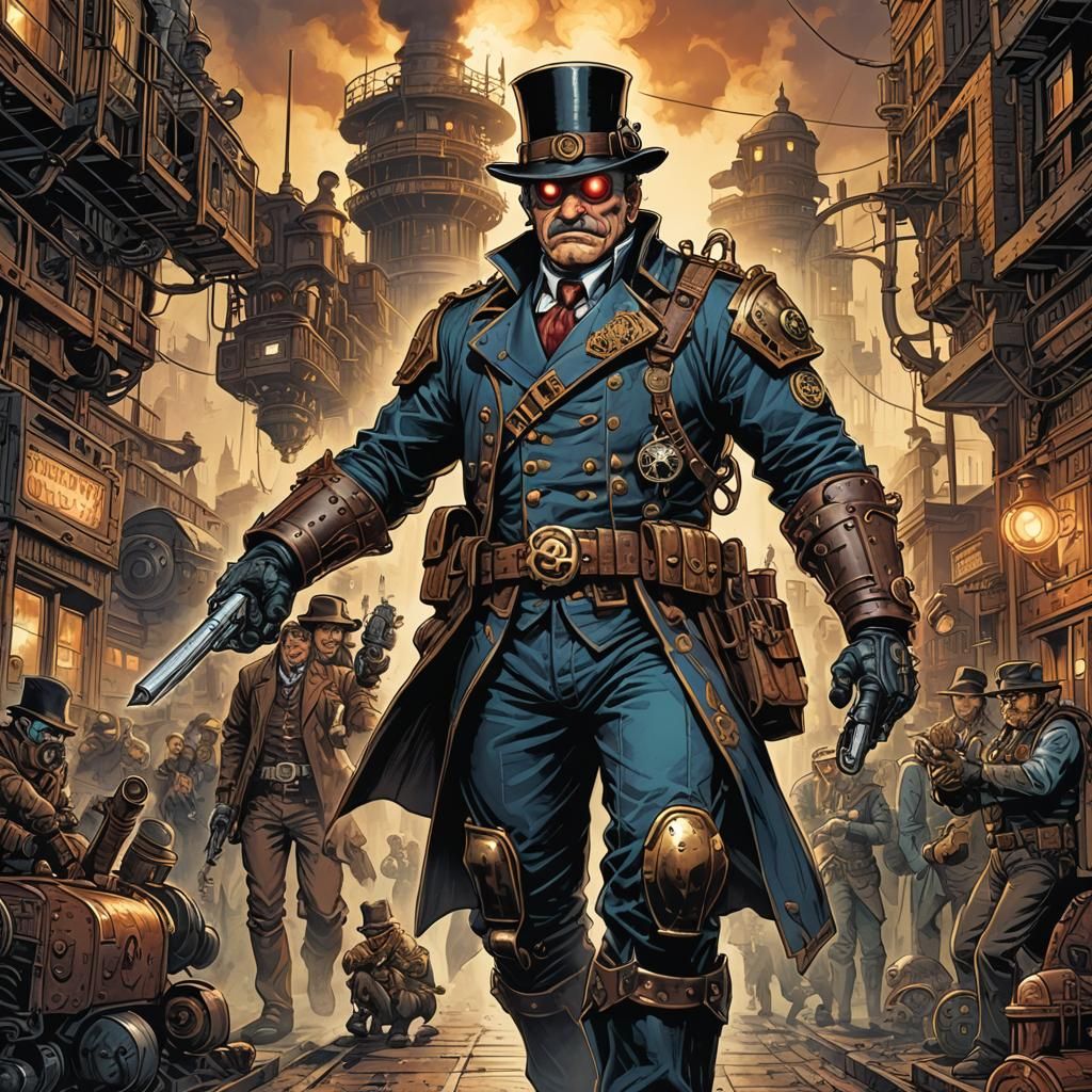 Steampunk Robocop and Freddy Krueger Comic Art