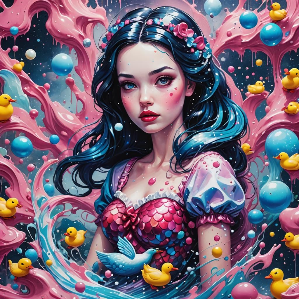 Snow White Space Mermaid in Graffiti Art