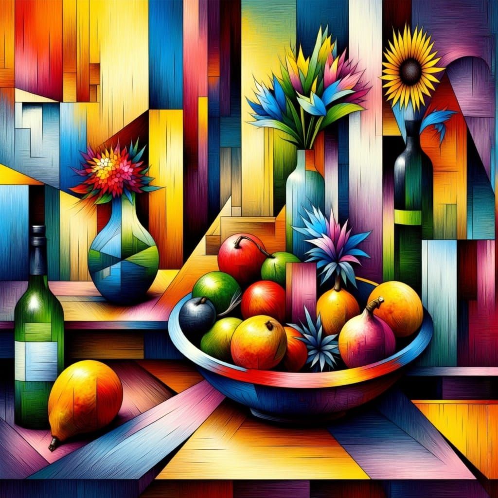 Cubist Still Life of Fruit as Oil on Canvas Painting