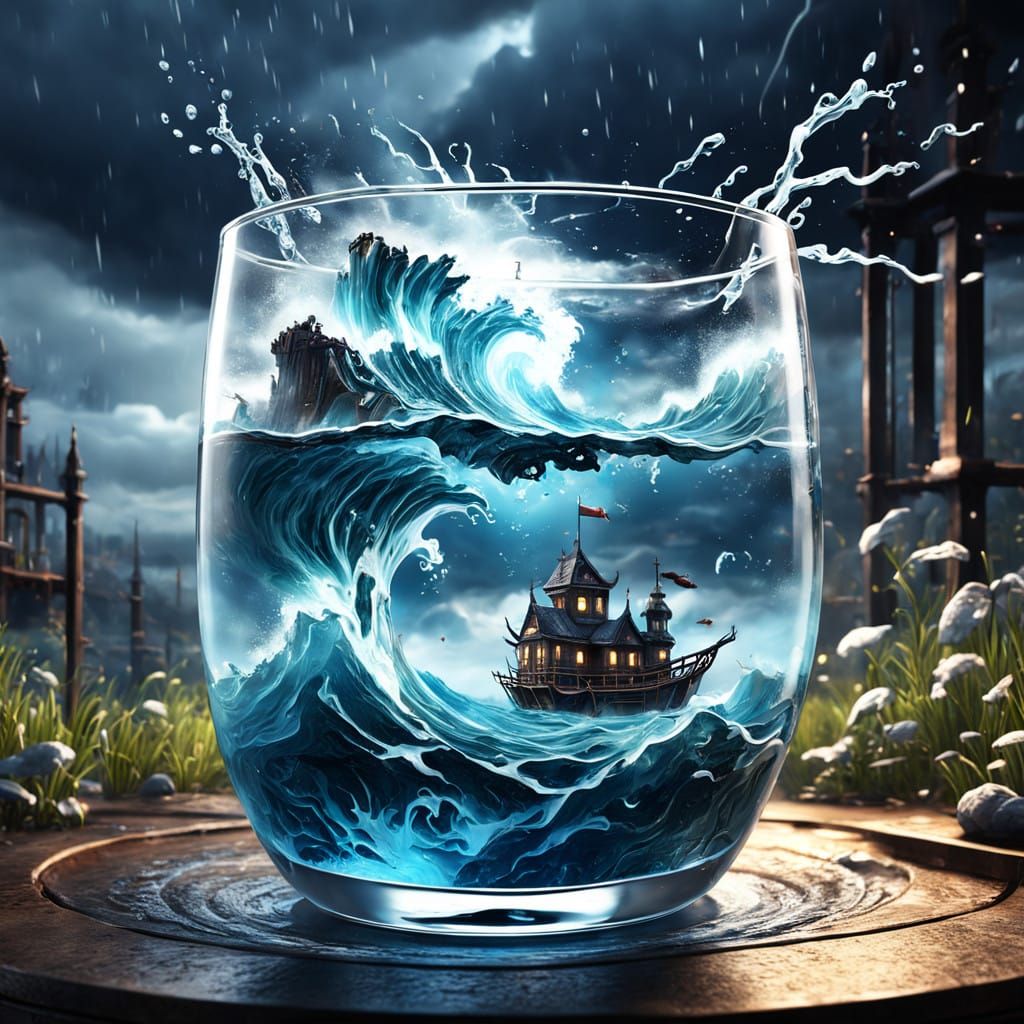 Surreal Stormy Seascape in an Upside Down Glass