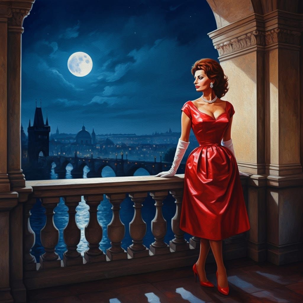 Sophia Loren in Prague: Oil Painting by Luis Royo