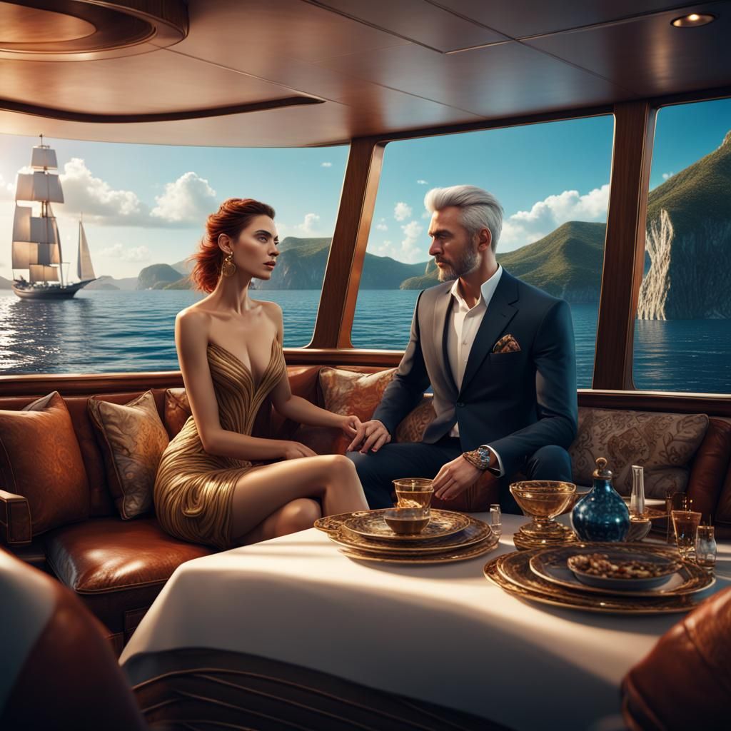 Elegant Couple on Yacht: Fantasy Concept Art