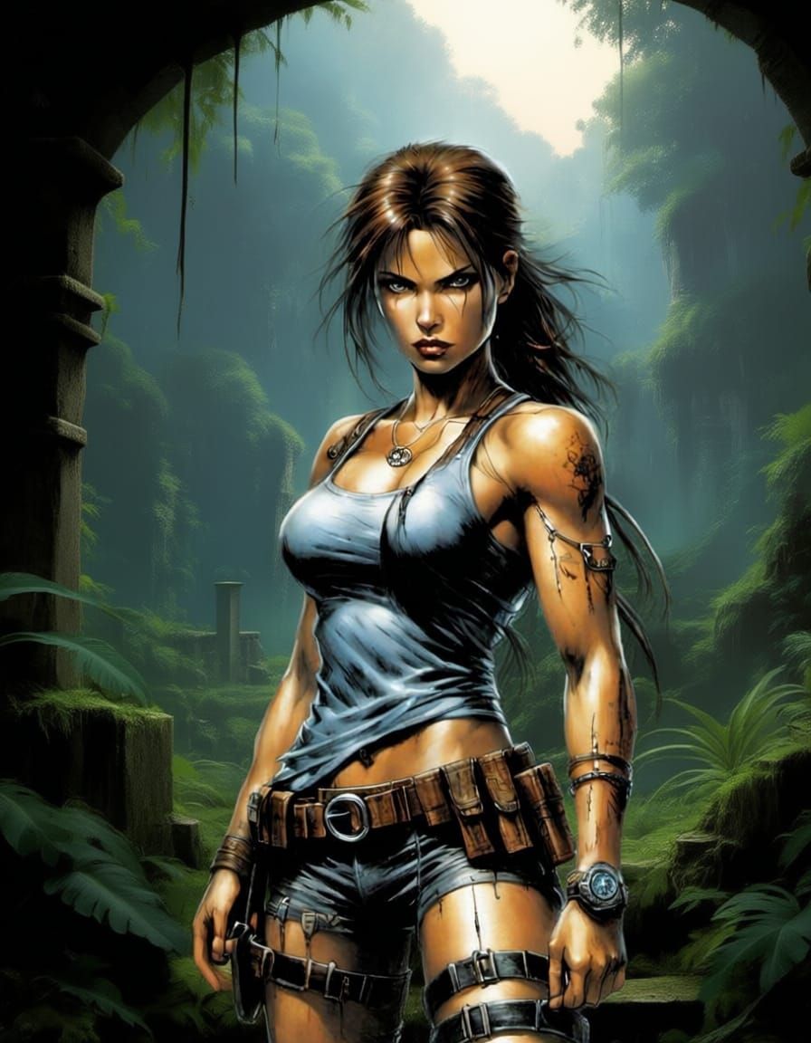 Adventurer Exploring Ancient Jungle Ruins