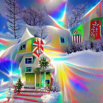 Psychedelic Christmas House in Surreal Style