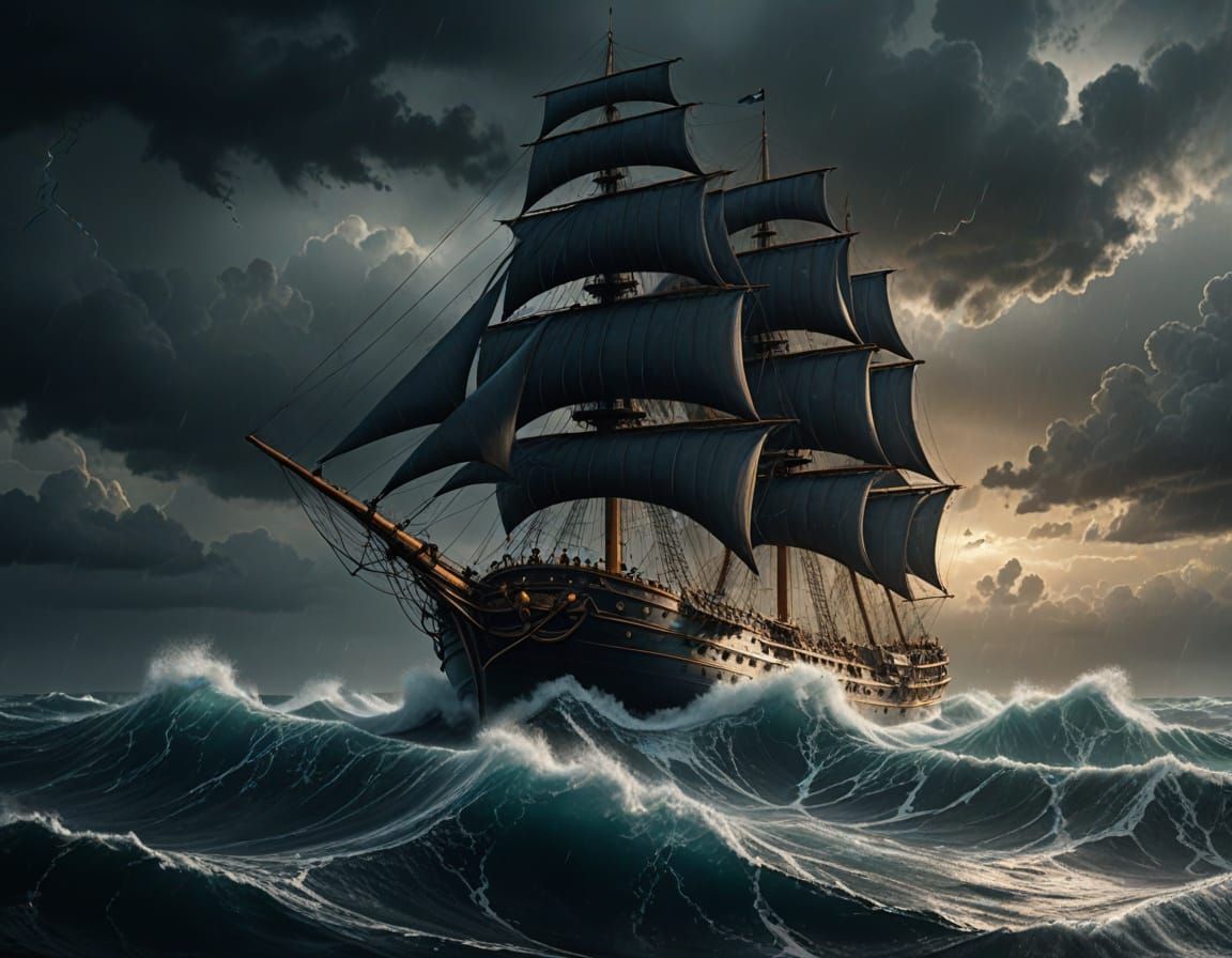Majestic Modern Ship on Turbulent Seas