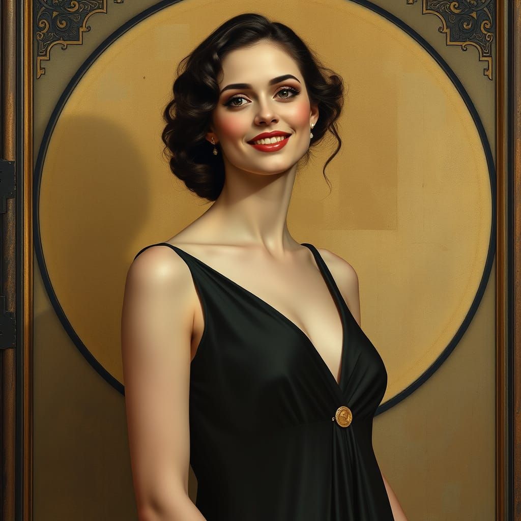 Elegant Woman at Antique Mirror, Art Nouveau Style