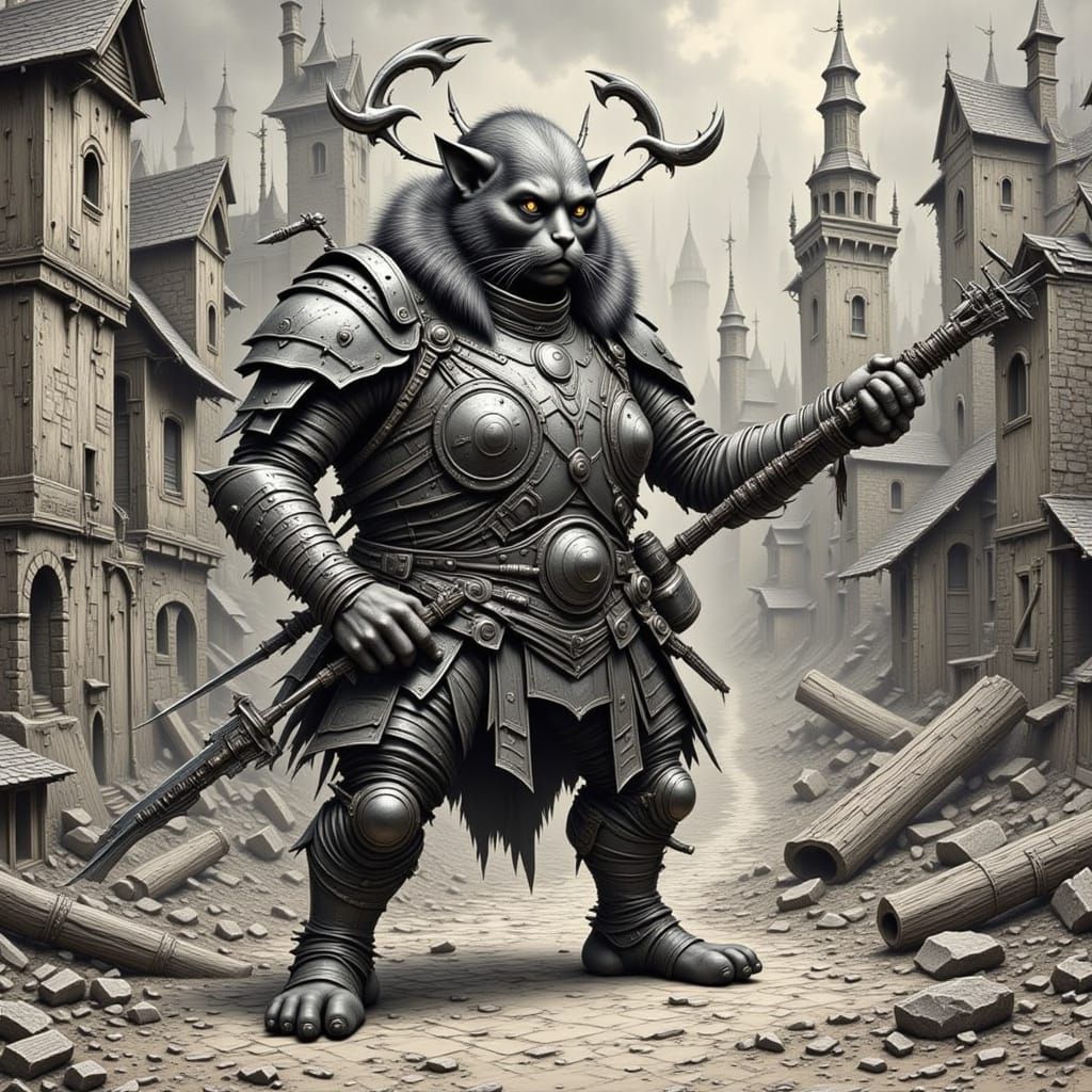 Futuristic Warrior in Dystopian Cityscape