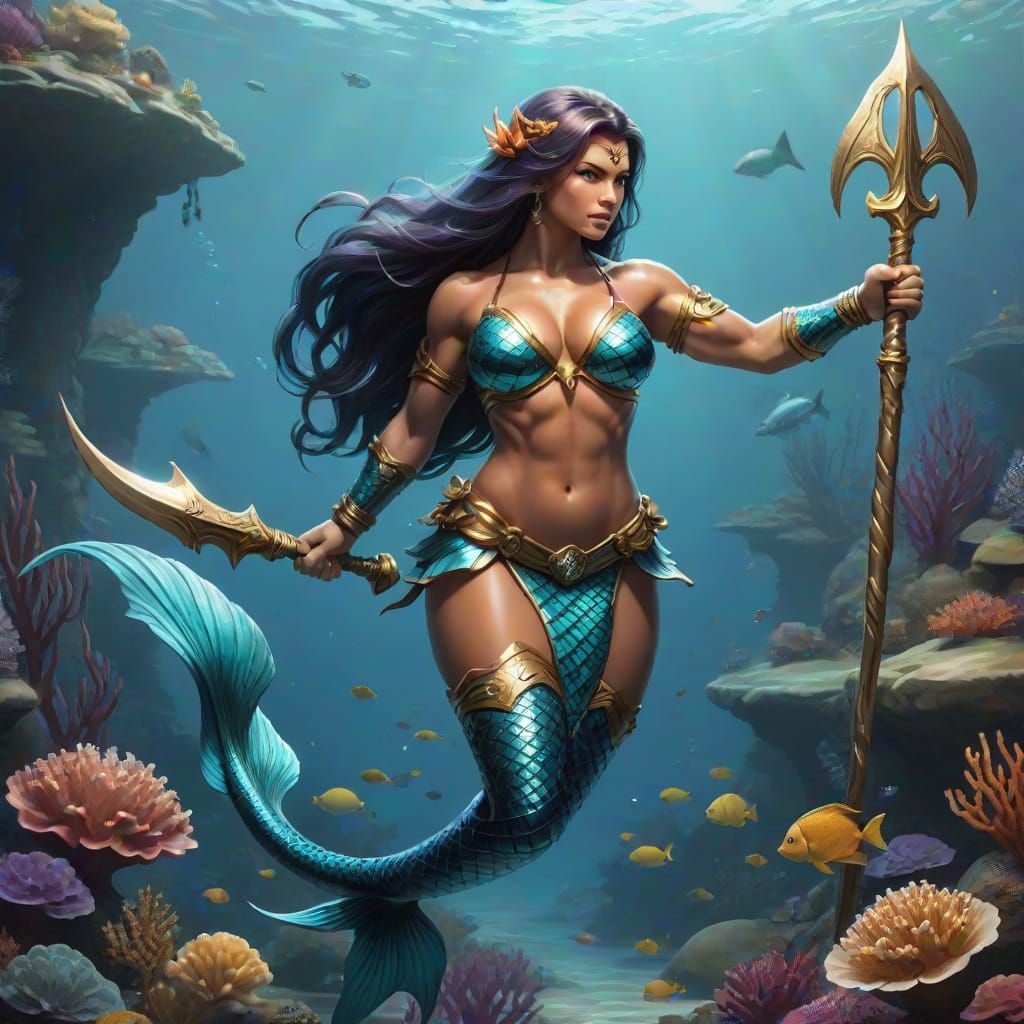 Curvaceous Mermaid Warriors: AI-Generated Image