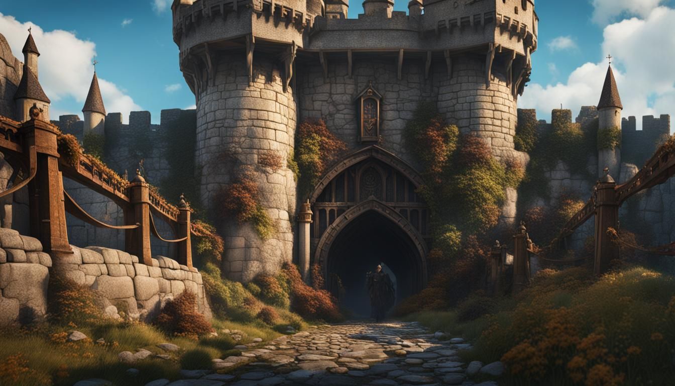 Medieval Castle Barbican and Drawbridge in Matte Painting