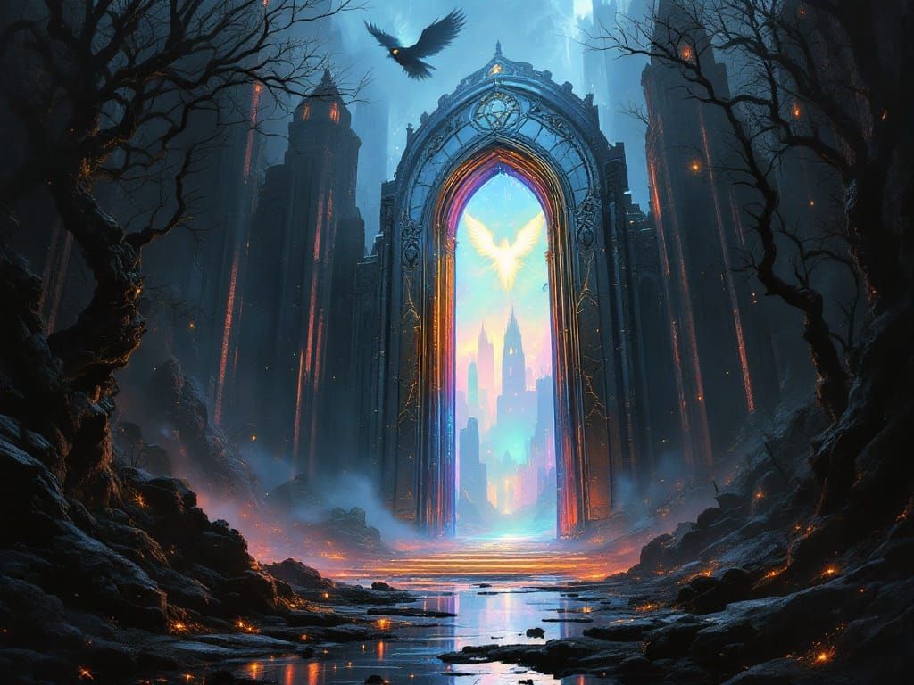 Chrome Door in Gothic Ruins with Griffin