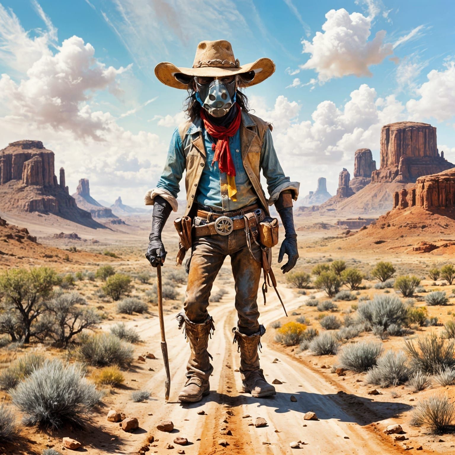 Cowboy Stands Alone on Dusty Road