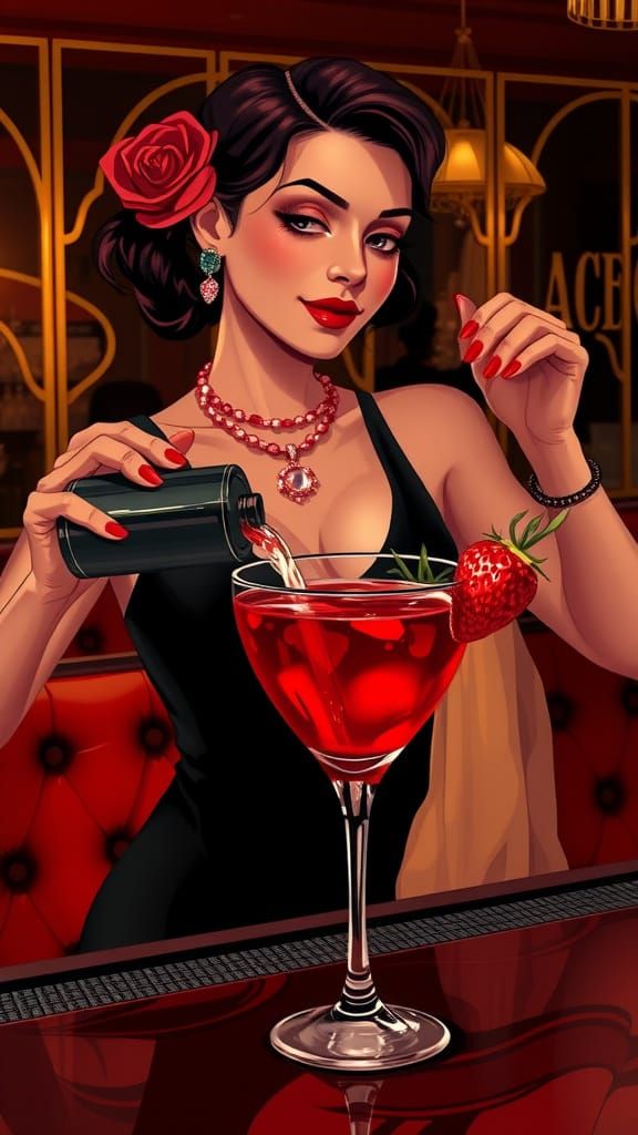 Sultry Barwoman Serves Valentine's Day Cocktail in Luxurious...
