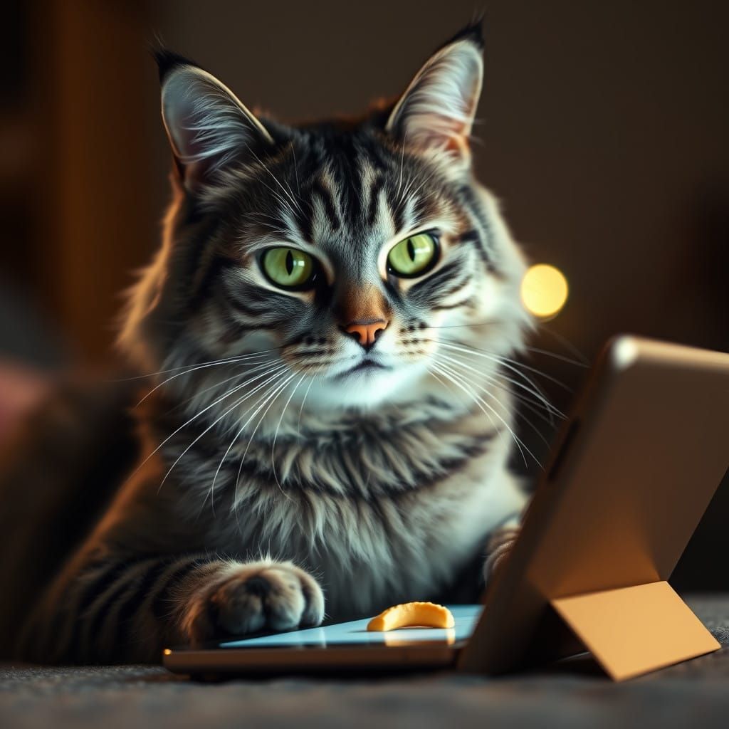 Regal Grey Tabby Cat Watches Cat Food Ad