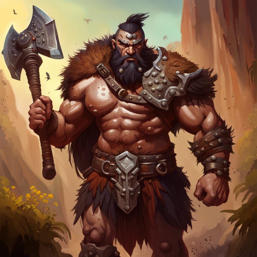 Hyperrealistic Goliath Barbarian with Battleaxe