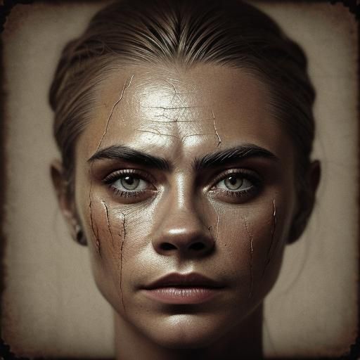 Sinister Portrait in Damaged Sepia Photograph