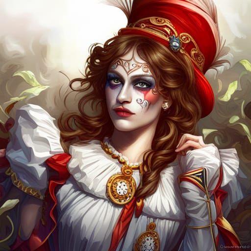 Detailed Ringmaster Clown Portrait in Art Nouveau Style