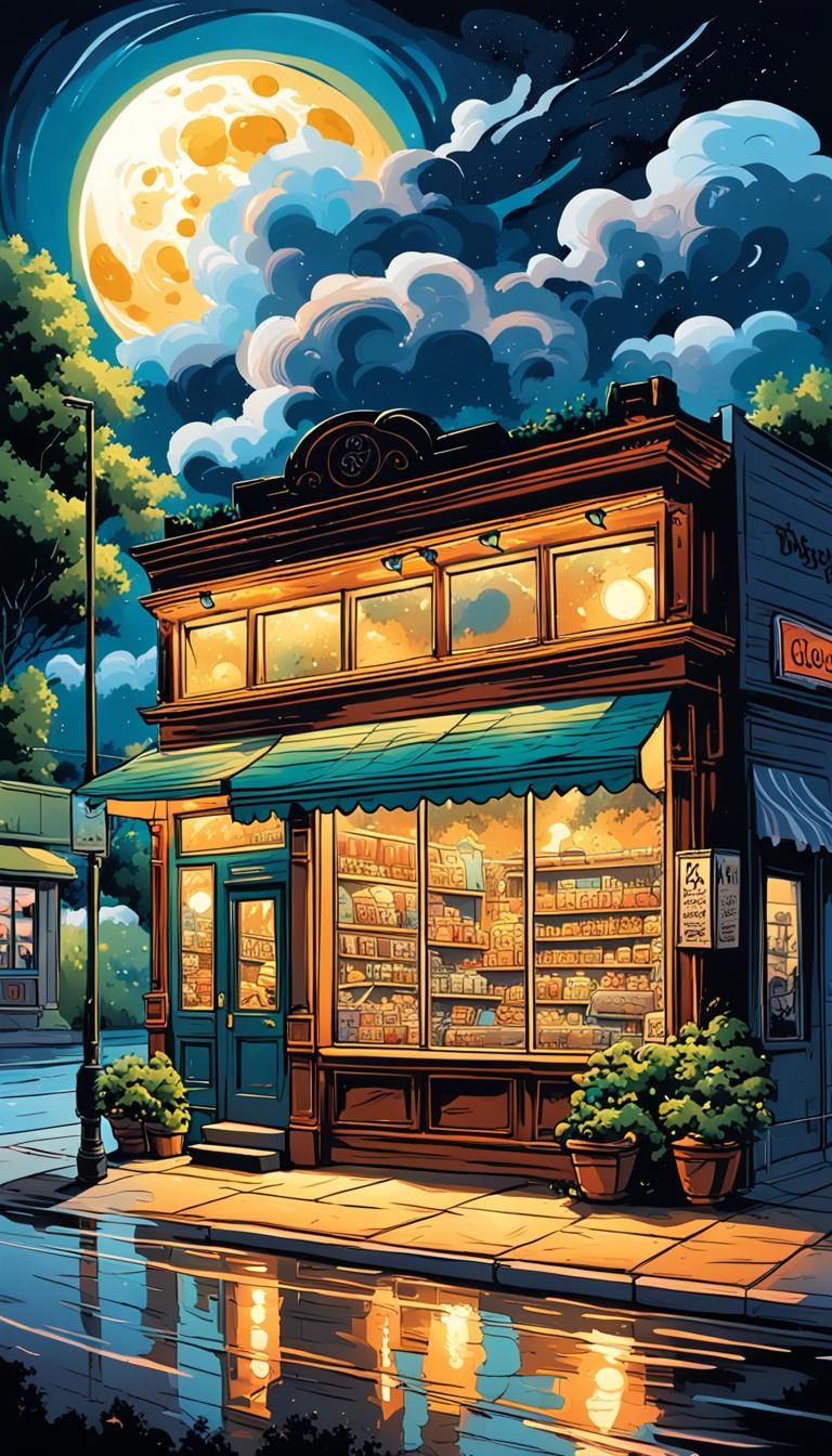 Quaint Storefront in Vibrant Comic Art Style