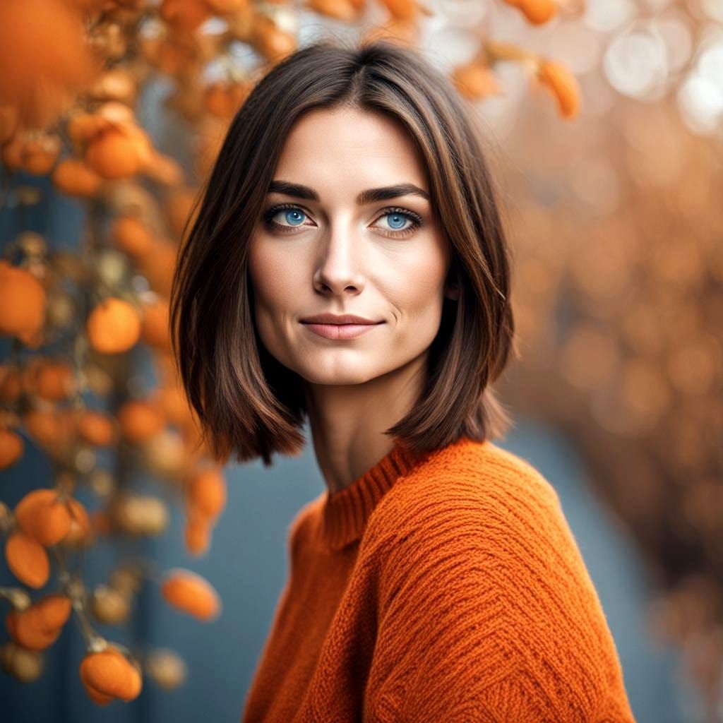 Portrait of a Beautiful Woman with Brown Bob