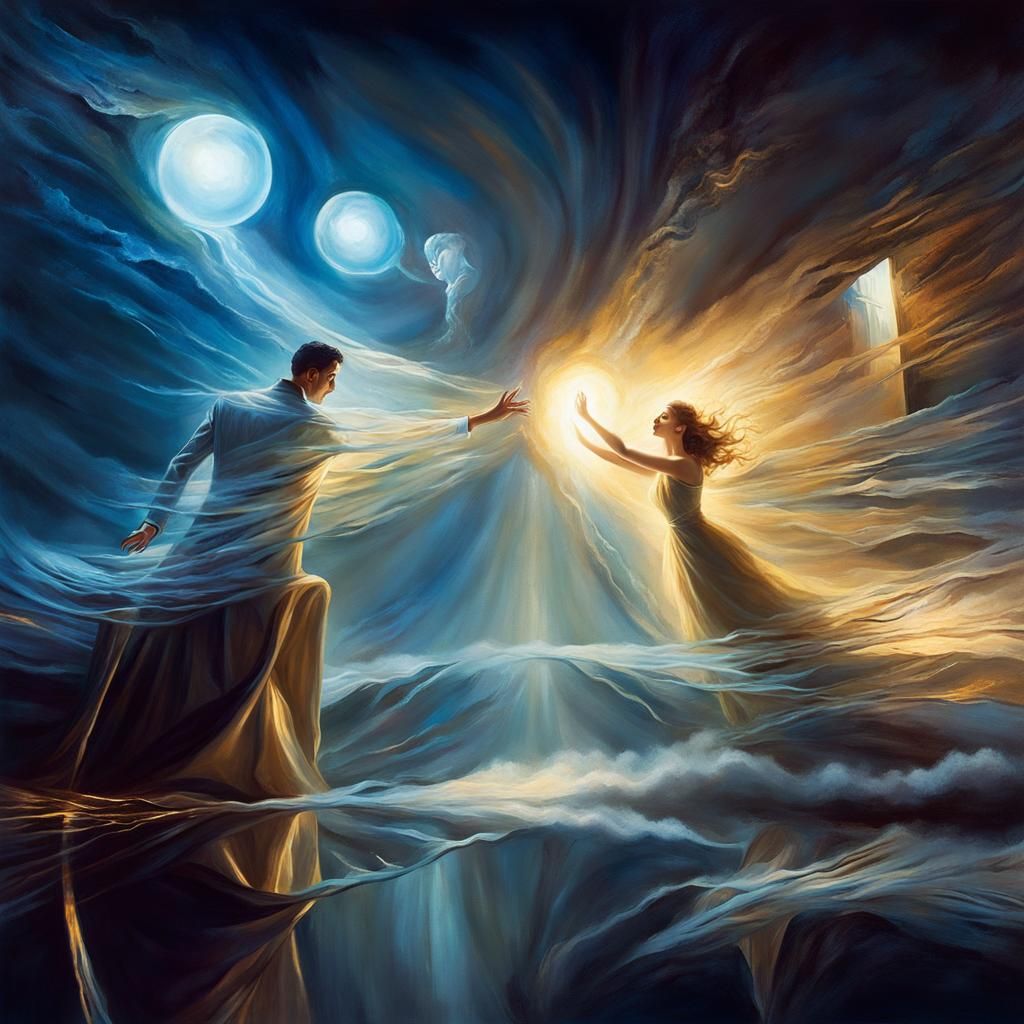 Ethereal Surrealism: Dreamlike Encounter in Golden Light