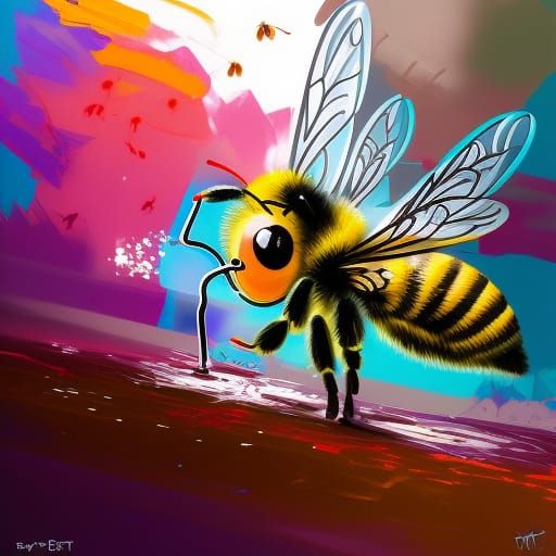 Friendly Delivery Bee in Graffiti Splash Art Style