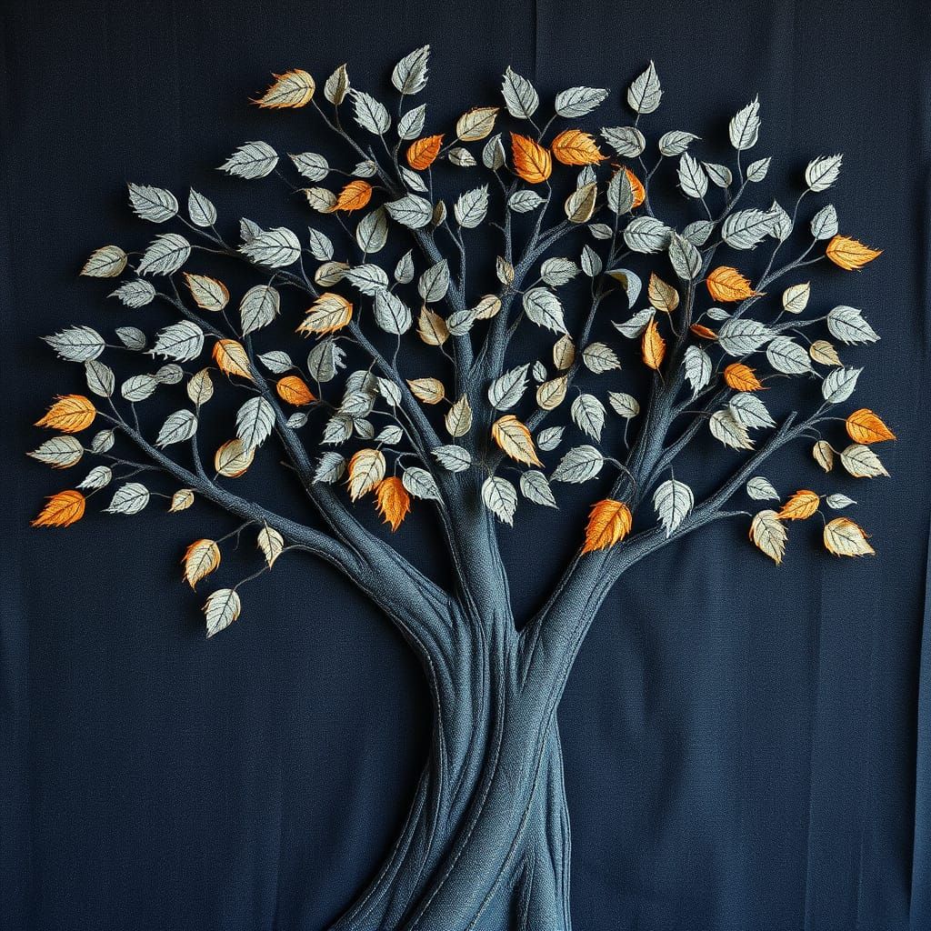 Surreal Denim Landscape with Frayed Trees