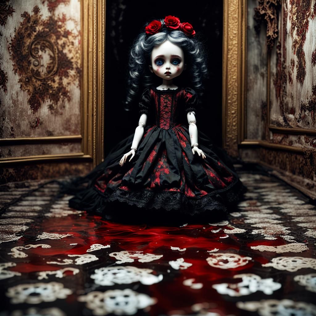 Creepy Gothic Doll in Dark Romanticism Style