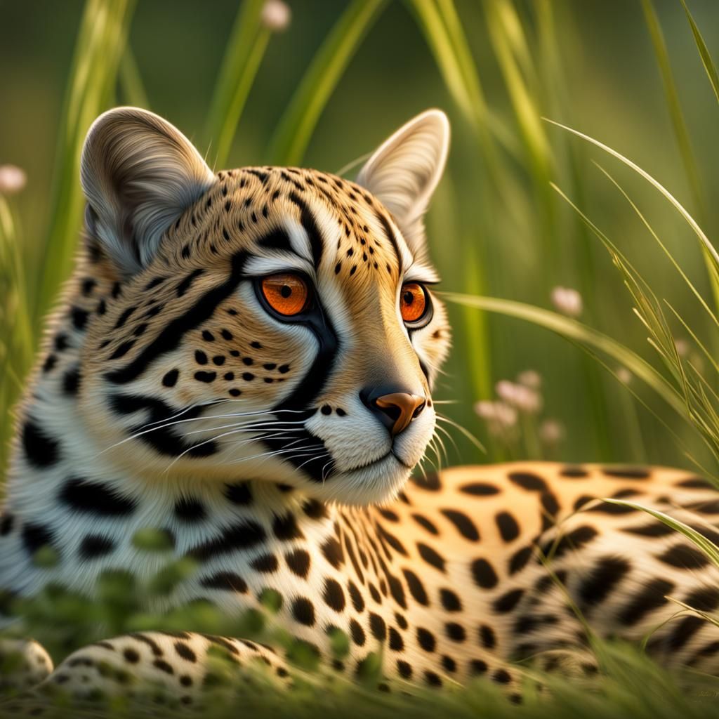 Buckeye Butterfly Cheetah Hybrid in Field, Fantasy Art