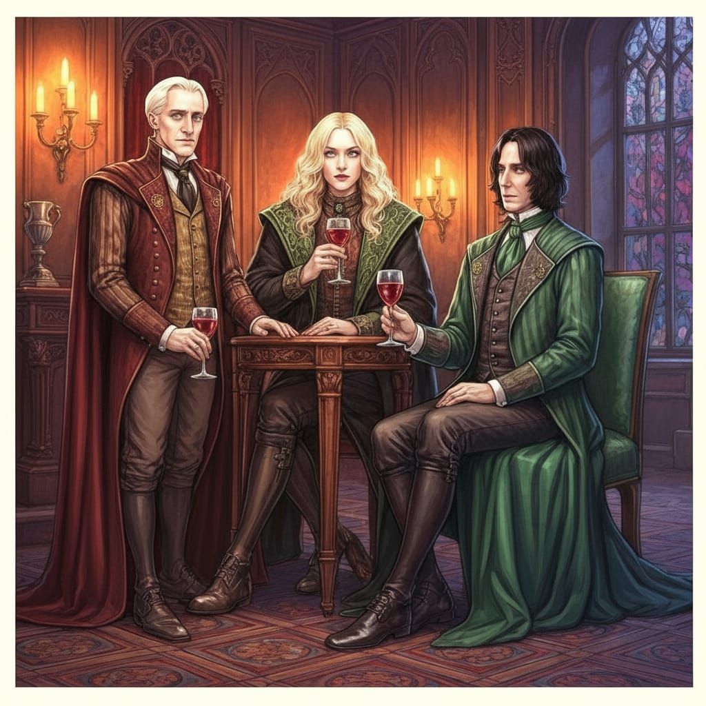intricately detailed alcohol illustration, Lucius Malfoy, Na...