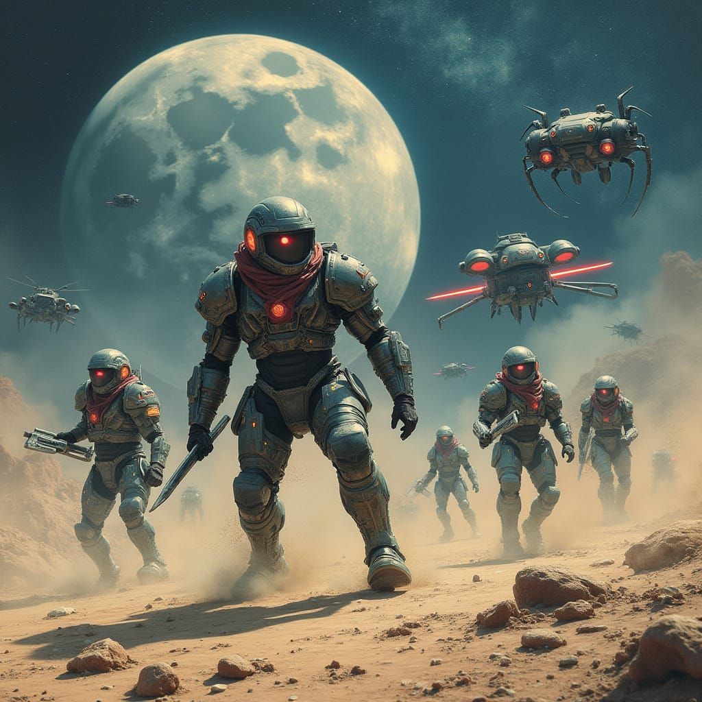 Cybernetic Warriors Clash on Neon Moon Battlefield