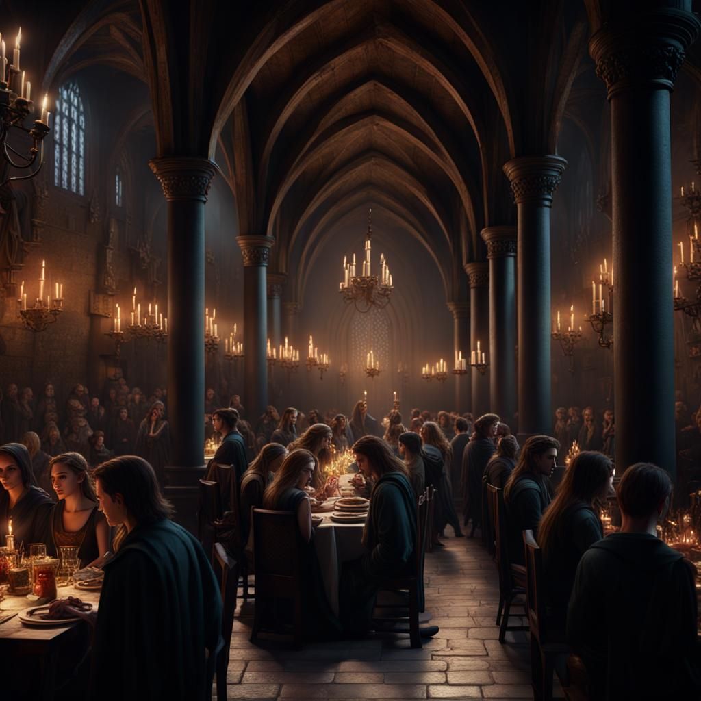Teens Arrive in Crowded Medieval Banquet Hall