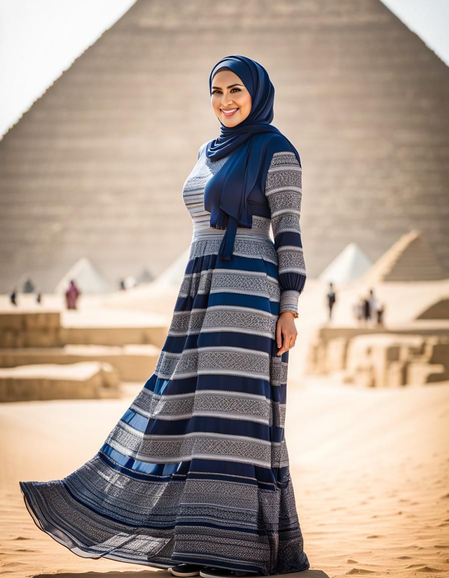 Egyptian Woman in Front of Giza Pyramids
