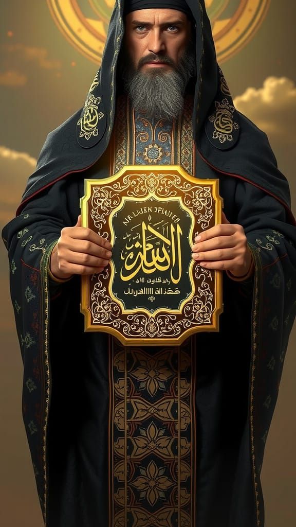 Hyperrealistic Portrait of a Muslim Saint in Elegant Islamic...