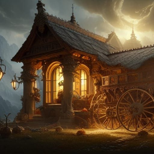 Detailed House Wagon in Medieval-Futuristic Style