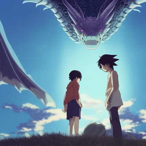 Dragon and Human Friendship in Anime Style