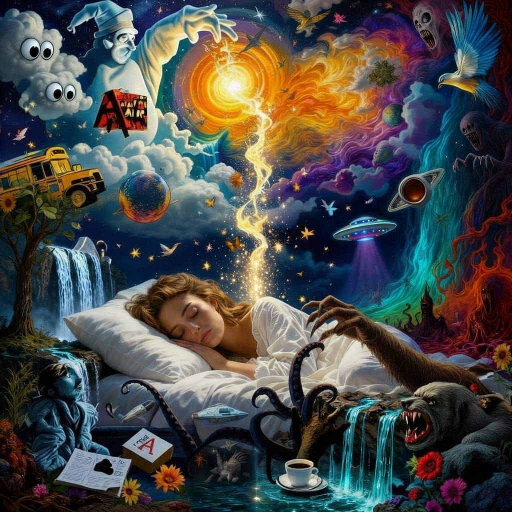 Surreal Dreamscape Blending Dreams and Nightmares