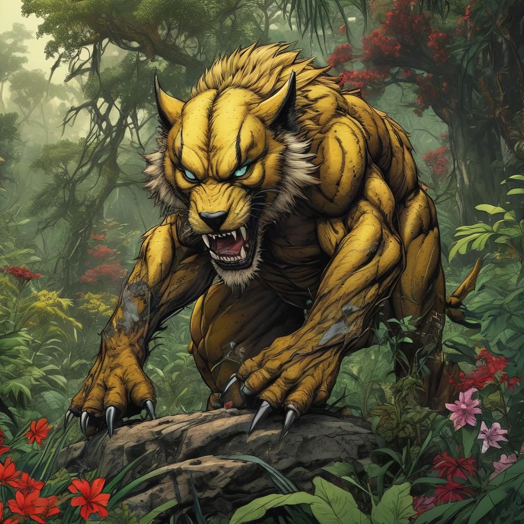 Gentle Sabretooth in Sideral Jungle: Comic Book Art