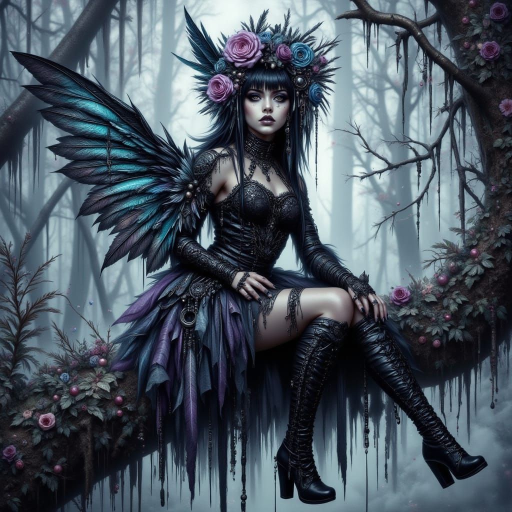 Romantic Goth Punk Fairy in Elegant Tulle Skirt