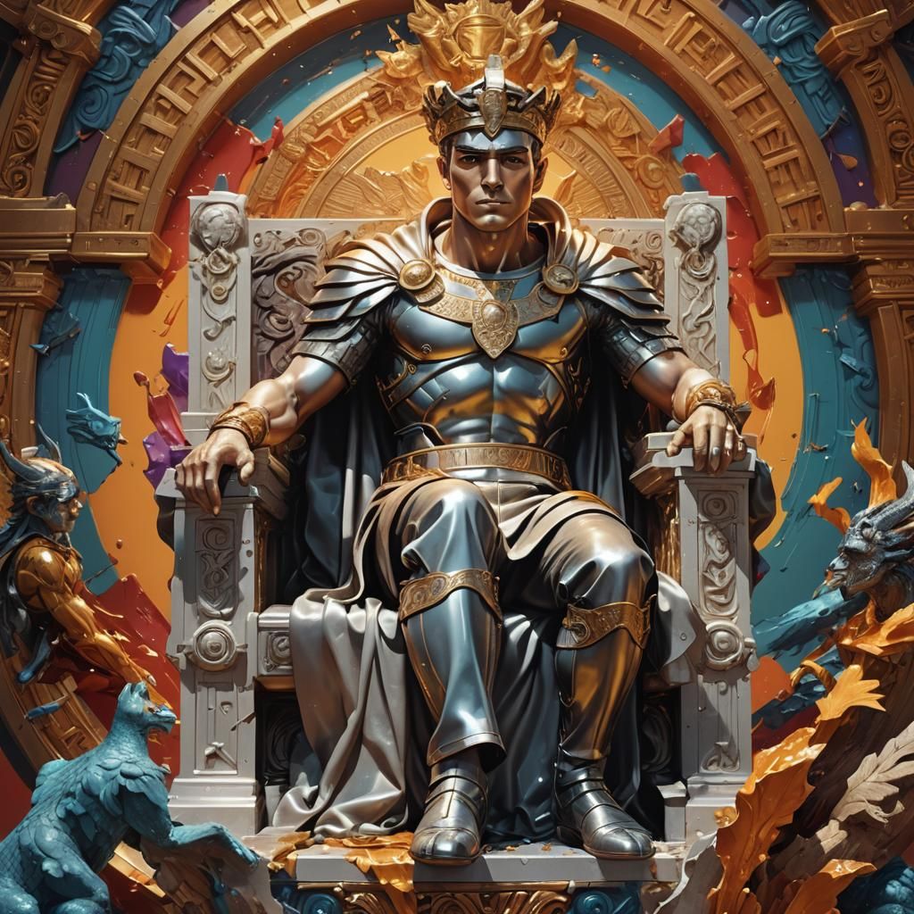 Hyperrealistic Hermes Enthroned: Dramatic Splash Art