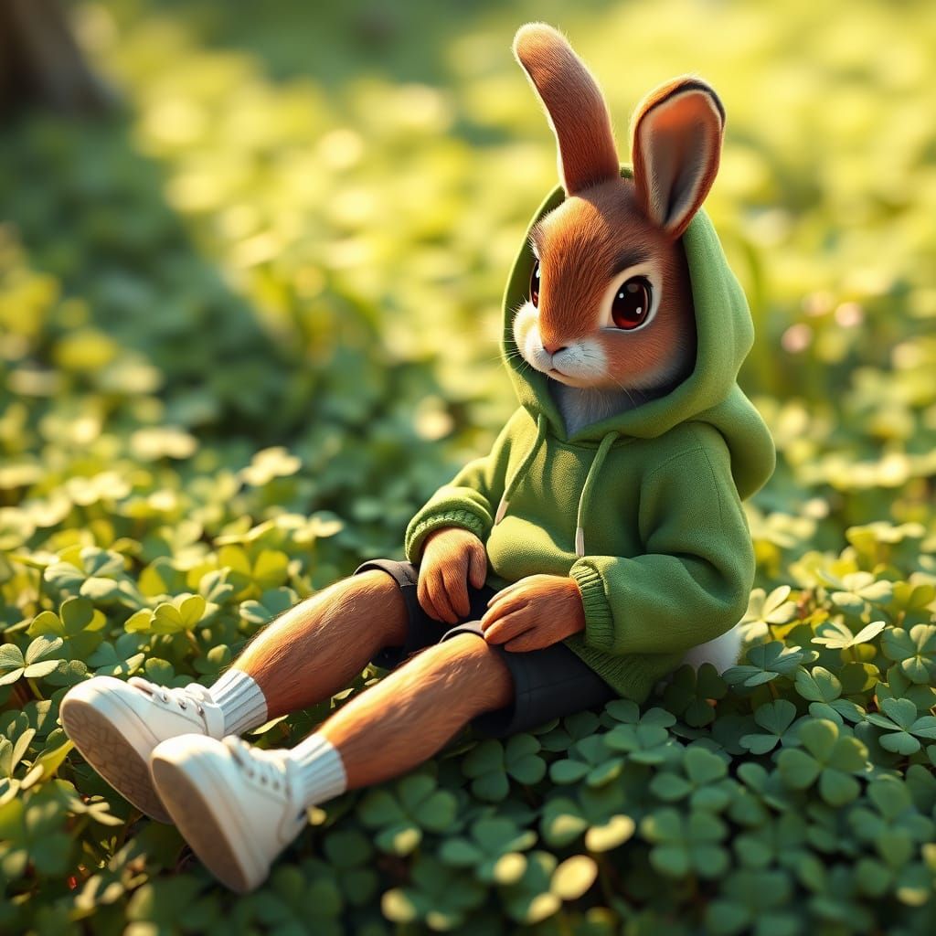 Charming Bunny Girl in Whimsical Clover Meadow