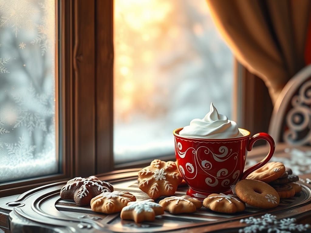 Winter Morning Coffee Scene in Vibrant Realism