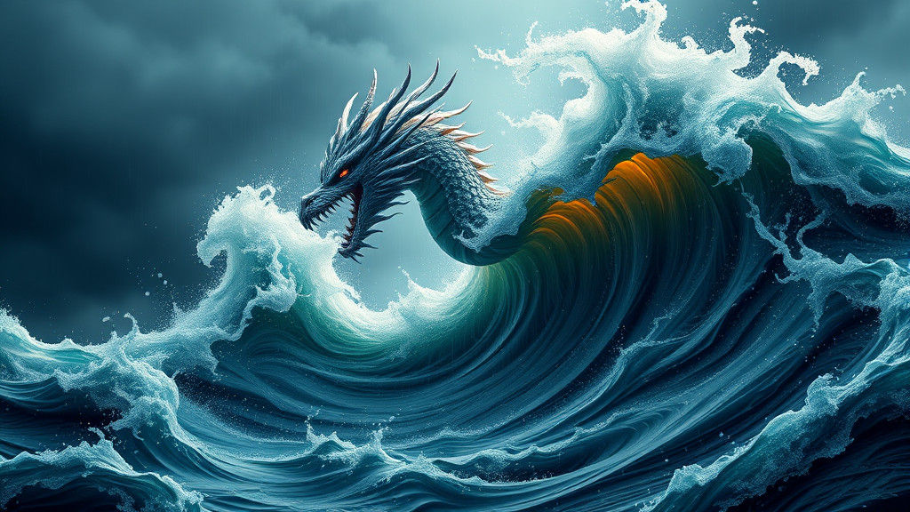Wave Dragon Fractal in Stormy Fantasy Concept Art