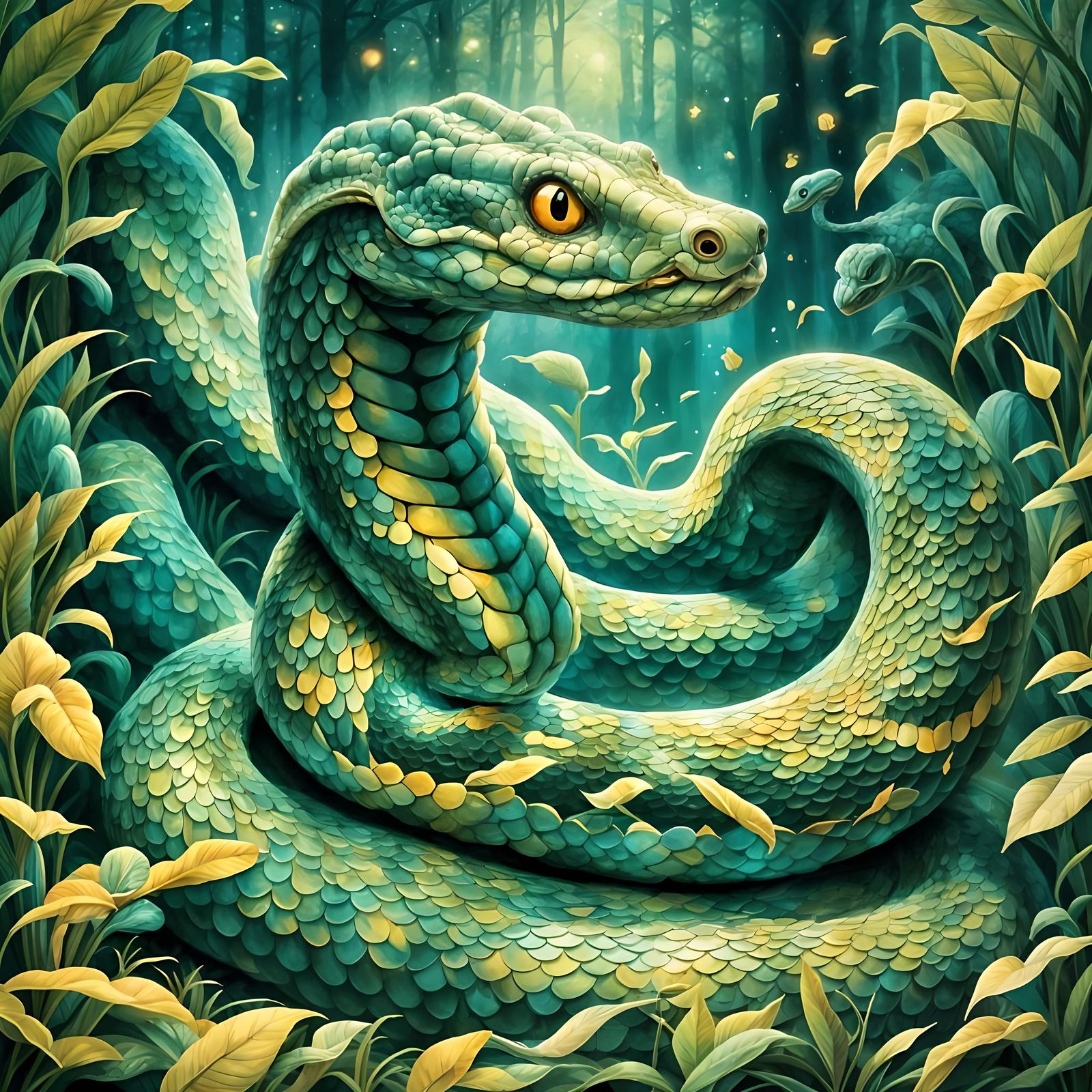 Mythical Serpent with Jewel Scales in 3D Render