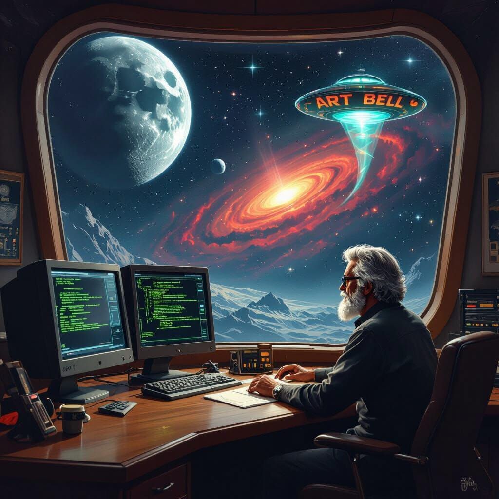 Art Bell Radio Studio Opens to Cosmic Space Panorama